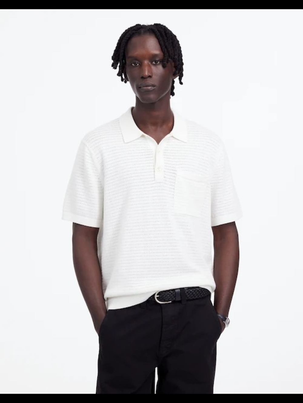 Madewell Pointelle Silk Blend Short-Sleeve Knit Polo Sweater